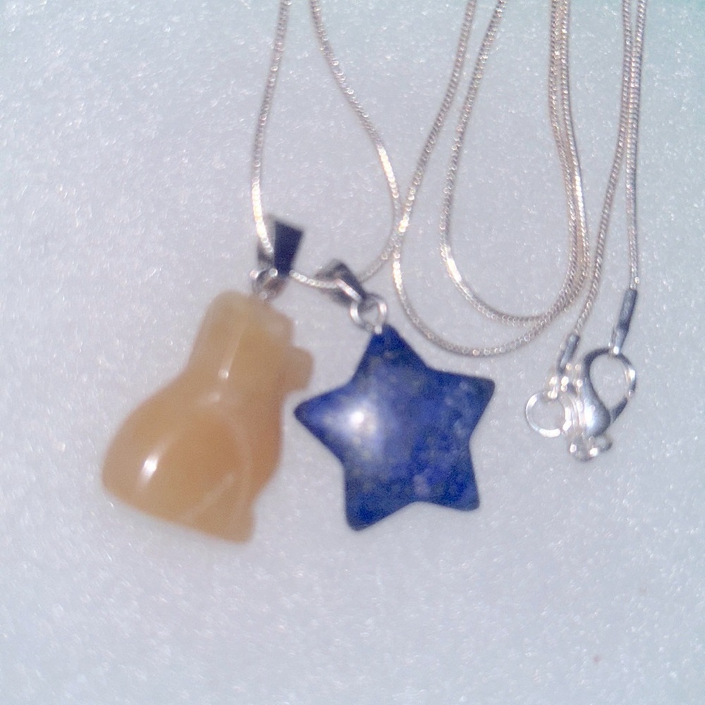 Boho Hippie Agate Crystal Dog & Lapis Lazuli Star Sterling Silver…